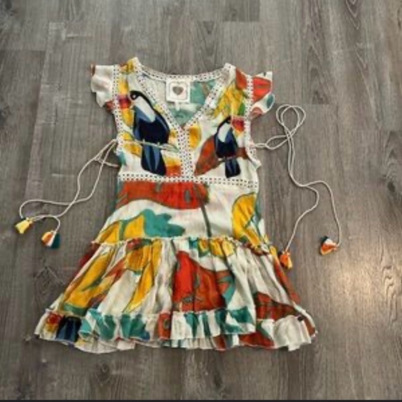 Tassel Tie Armhole Lace Trimmed Tiered Mini Dress - Picture 2 of 5